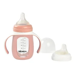 Biberon d'apprentissage en verre 2 en 1 - 210ml Vieux rose